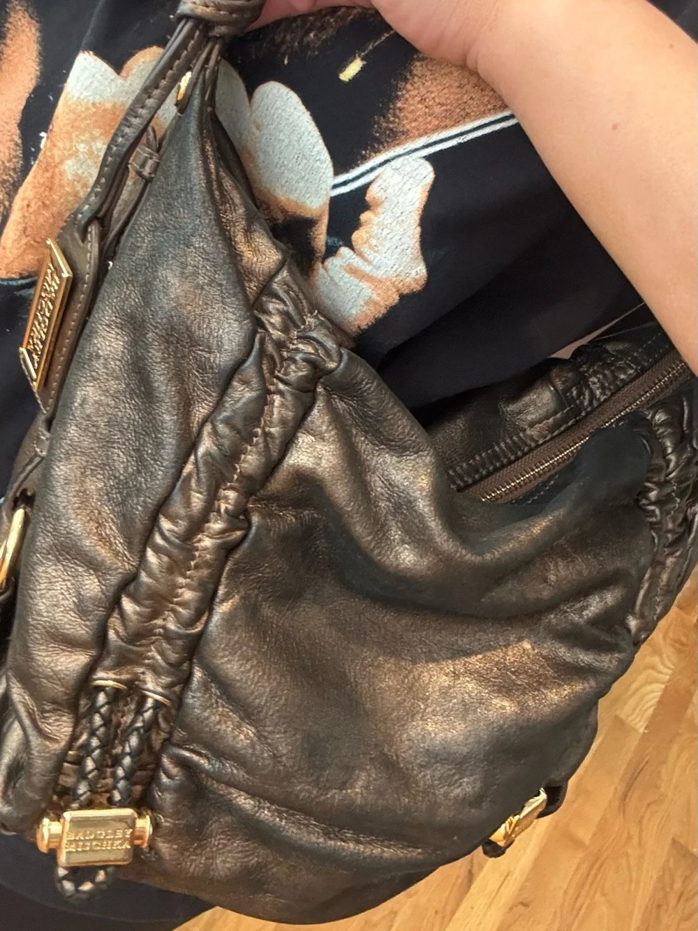 Y2K Vintage Badgley Mischka Leather Hobo Bag Gold